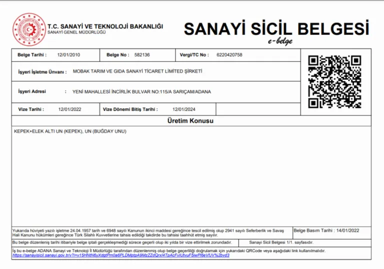 Sanayi Sicil Belgesi
